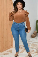 Plus Size Ruffled Round Neck Long Sleeve T-Shirt Woman T Shirts