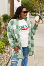 Plus size santas favorite round neck t-shirt with long-sleeved green white buffalo plaid cardigan