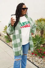 Plus size santas favorite round neck plaid cardigan with hood and pockets