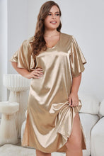 Plus Size Satin Pajama Set with Half Sleeve Length and Robe Golden