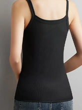 Plus size scoop neck black ribbed knit tank top with thin straps ideal for casual wear
