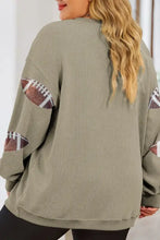 Plus size sequin football dropped shoulder sweatshirt in olive green corduroy with sleeve prints