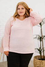 Plus Size Sheer Striped Sleeve V-Neck Top Woman T Shirts