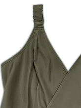 Plus size smocked olive green wide leg jumpsuit with satin strap top