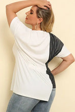 Plus size striped color block asymmetrical short-sleeve T-shirt