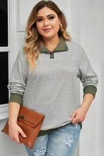 Plus Size Striped Half Snap Long Sleeve Blouse Sage Woman Blouses