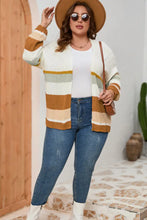 Plus Size Striped Knit Cardigan Long Sleeve Outerwear for Women Woman Outerwear