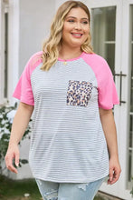 Plus Size Striped Leopard Round Neck T-Shirt Woman T Shirts