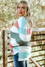 Plus size striped slit long sleeve top with jeans for women