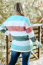 Plus size striped slit long sleeve top in white, red, teal, green