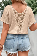 Plus size textured lace round neck short sleeve T-shirt with back lace panel