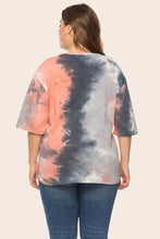 Plus size half sleeve tie-dye tee in coral, grey, black