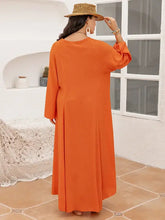 Plus Size Tie Neck Long Sleeve Slit Dress Woman Maxi Dress