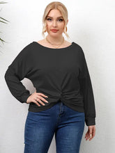 Plus size twisted drop shoulder T-shirt in black long-sleeve design