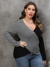 Plus Size Two-Tone Surplice Neck Sweater Sweater Pullovers