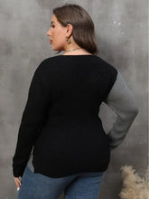 Plus Size Two-Tone Surplice Neck Sweater Sweater Pullovers