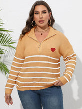 Plus Size Zip-Up Striped Sweater Sweater Pullovers