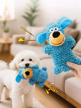 Blaues Plüsch-Quietschspielzeug für Hunde mit flauschiger Textur, gelbe Schnauze, integrierter Quietscher