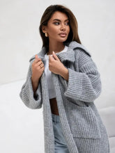 Pocketed Collared Neck Dropped Shoulder Cardigan Woman Outerwear