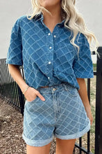 Pocketed Collared Neck Short Sleeve Denim Shirt Woman Denim Tops