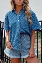 Pocketed Collared Neck Short Sleeve Denim Shirt Woman Denim Tops