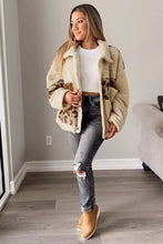 Pocketed Leopard Collared Neck Sherpa Jacket Woman Outerwear