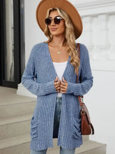 Pocketed Open Front Long Sleeve Cardigan Dusty Blue Woman Outerwear