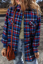 Pocketed Plaid Collared Neck Long Sleeve Shacket Plaid Woman Outerwear