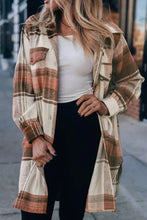 Pocketed Plaid Collared Neck Shacket Plaid Woman Outerwear