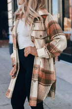 Pocketed Plaid Collared Neck Shacket Woman Outerwear