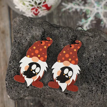 Point hat gnome wooden dangle earrings with polka-dotted hats and ghost faces