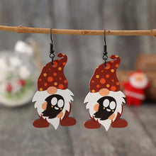 Point Hat Gnome Wooden Dangle Earrings with Polka-Dot Hat and Ghost Beard