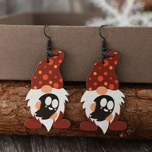 Point Hat Gnome Wooden Dangle Earrings with Ghost Design