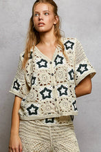 Pol button front crochet cardigan with cream star motifs