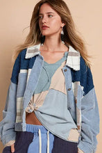 POL Corduroy Jacquard Patchwork Button Up Jacket Light Blue Woman Outerwear