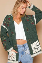 POL Embroidered Open Front Quilted Jacket with Crochet Pockets Dark Green Woman Outerwear