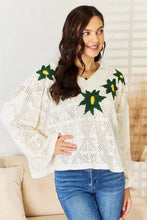 POL Floral Embroidered Pattern V-Neck Sweater Sweater Pullovers