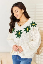 POL Floral Embroidered Pattern V-Neck Sweater Sweater Pullovers