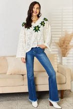 POL Floral Embroidered Pattern V-Neck Sweater Sweater Pullovers