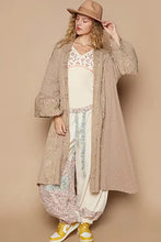 POL Flower Lace Trim Open Front Longline Cardigan Khaki Woman Outerwear