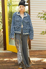 POL Flower Textured Raw Hem Long Sleeve Denim Jacket Woman Outerwear