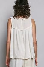 Sleeveless off-white top with lace detail and sheer panel made of double gauze patch fabric by pol