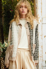 POL Leopard Exposed Seam Button Up Quilted Jacket Beige Multi Woman Outerwear