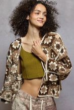 POL Open brown and cream crocheted cardigan with varied sunflower patterns, roomy fit