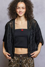 Pol Open black lace kimono cardigan with intricate floral embroidery