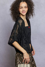 POL Open front crochet cardigan with intricate floral embroidery