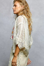 Pol open crochet cardigan with floral embroidery, off-white lace back view