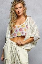 Pol Open floral embroidery crochet cardigan, off-white with pink yellow motifs