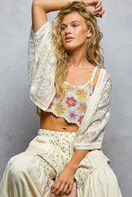 Pol Open crochet cardigan with floral embroidery in hexagonal patterns