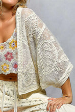 Pol Open crochet cardigan with floral embroidery, off-white bolero back view
